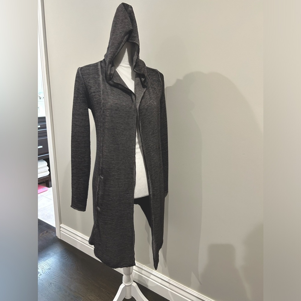Hooded Long Cardigan with Pockets in XS in Dark Gray